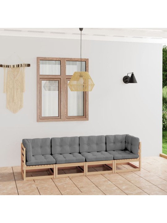 Keturvietė sodo sofa su pagalvėlėmis, pušies medienos masyvas