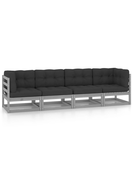 Keturvietė sodo sofa su pagalvėlėmis, pušies medienos masyvas
