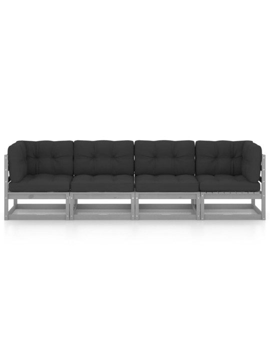 Keturvietė sodo sofa su pagalvėlėmis, pušies medienos masyvas