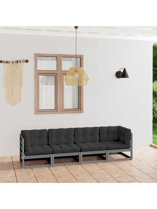 Keturvietė sodo sofa su pagalvėlėmis, pušies medienos masyvas