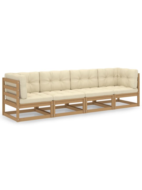 Keturvietė sodo sofa su pagalvėlėmis, pušies medienos masyvas