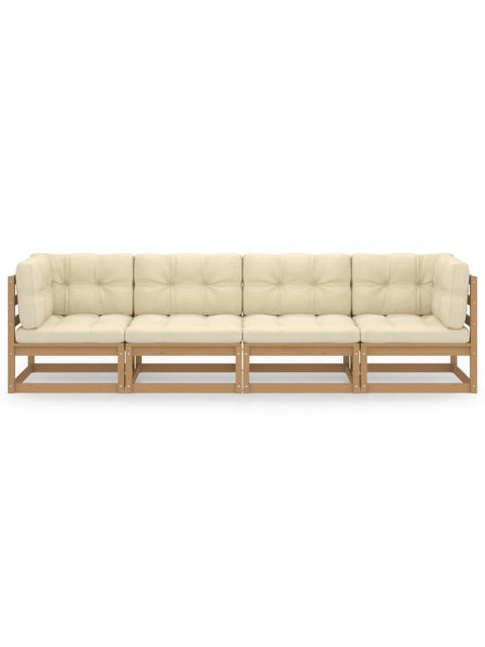 Keturvietė sodo sofa su pagalvėlėmis, pušies medienos masyvas