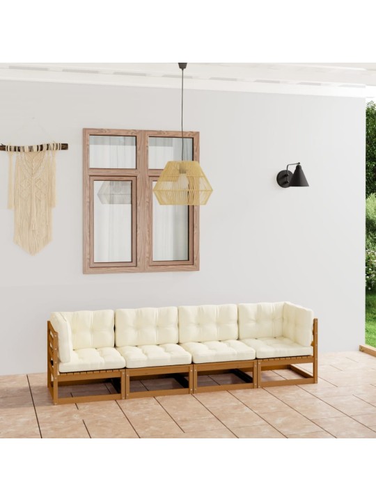 Keturvietė sodo sofa su pagalvėlėmis, pušies medienos masyvas