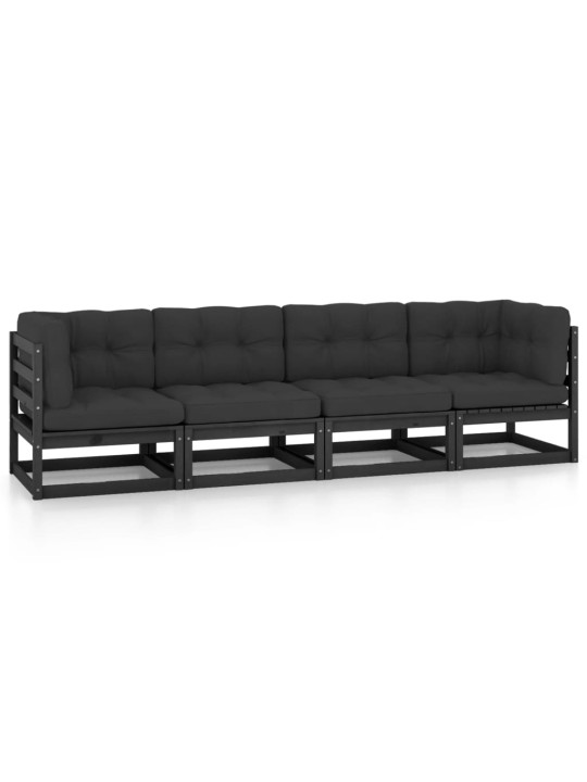 Keturvietė sodo sofa su pagalvėlėmis, pušies medienos masyvas