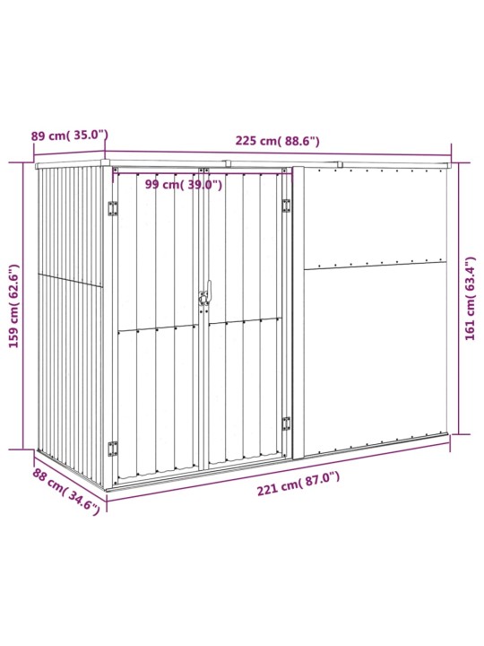 Sodo įrankių pašiūrė, ruda, 225x89x161cm, galvanizuotas plienas