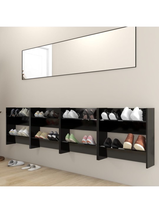 Sieninės spintelės batams, 4vnt., juodos, 60x18x60cm, MDP