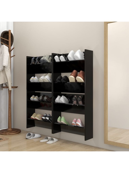 Sieninės spintelės batams, 4vnt., juodos, 60x18x60cm, MDP