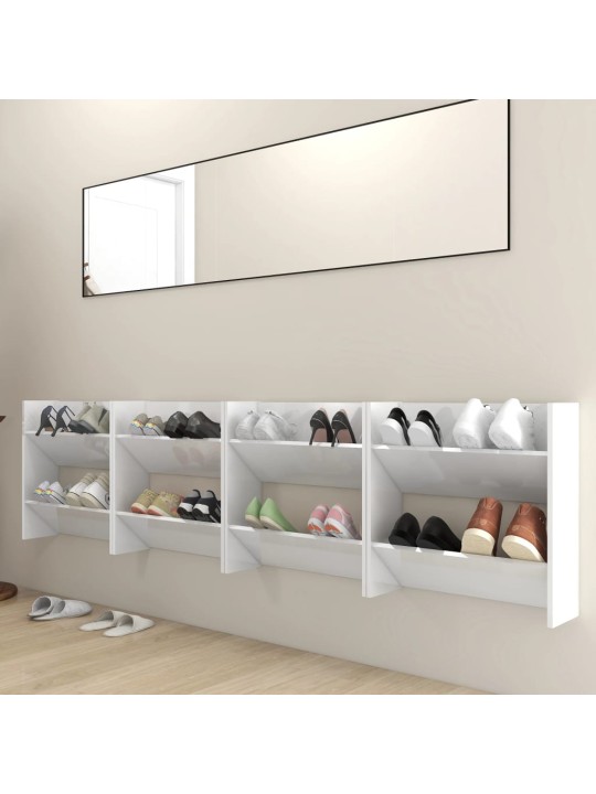 Sieninės spintelės batams, 4vnt., baltos, 60x18x60cm, MDP