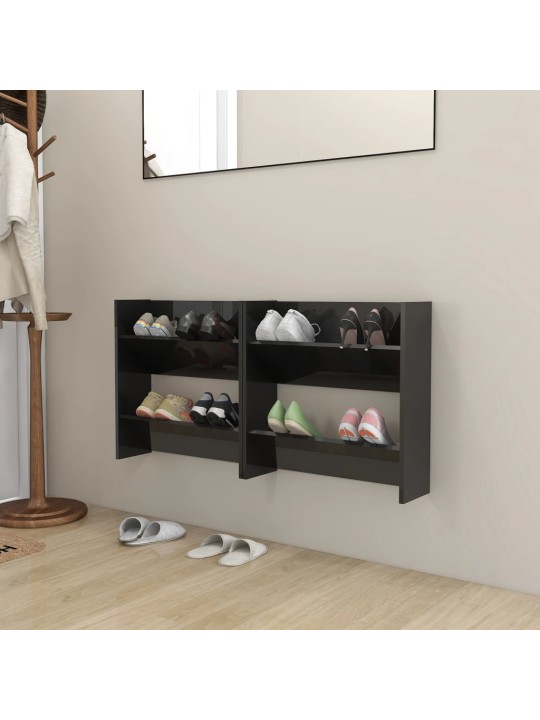 Sieninės spintelės batams, 2vnt., juodos, 60x18x60cm, MDP
