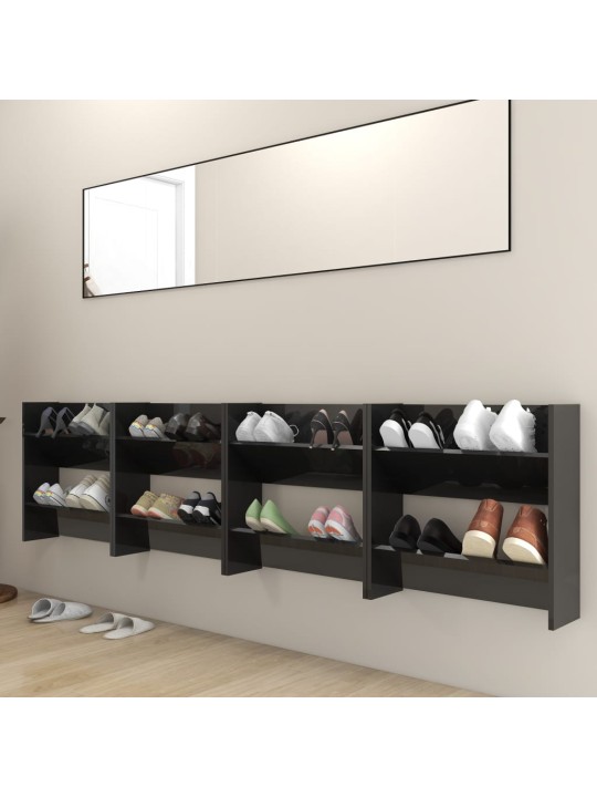 Sieninės spintelės batams, 4vnt., juodos, 60x18x60cm, MDP