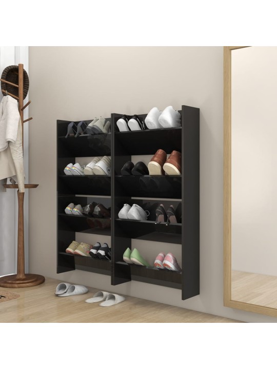 Sieninės spintelės batams, 4vnt., juodos, 60x18x60cm, MDP