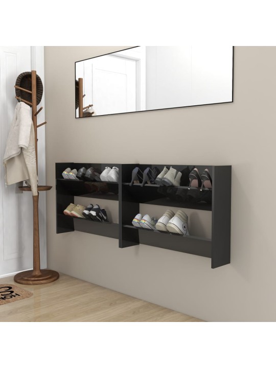 Sieninės spintelės batams, 2vnt., juodos, 80x18x60cm, MDP