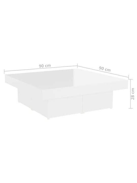 Kavos staliukas, baltos spalvos, 90x90x28cm, MDP, blizgus