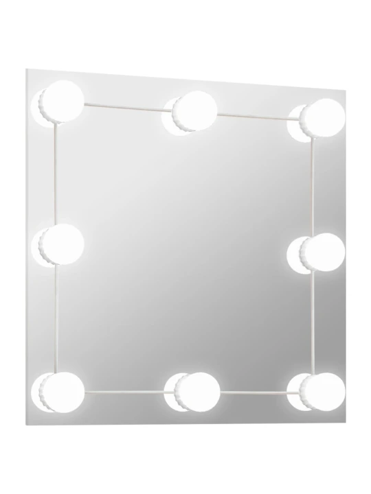Sieninis veidrodis su LED lemputėmis, kvadratinis, stiklas