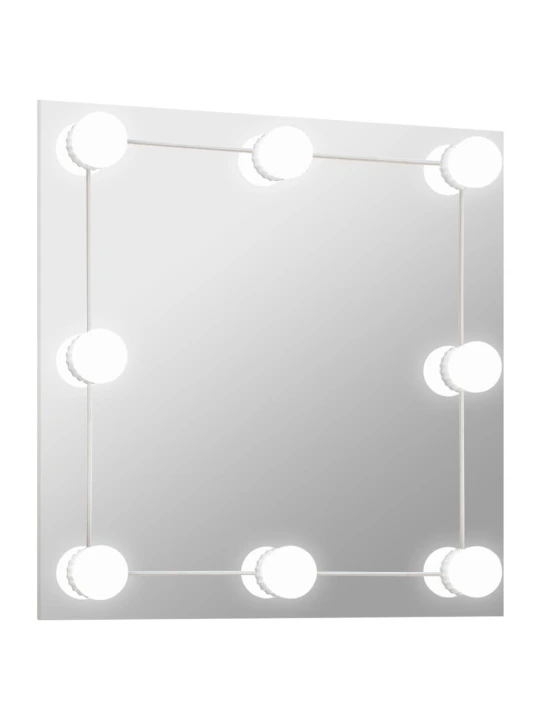 Sieninis veidrodis su LED lemputėmis, kvadratinis, stiklas