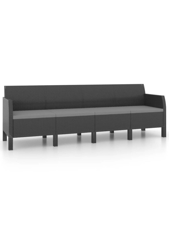 Keturvietė sodo sofa su pagalvėlėmis, antracito, PP ratanas