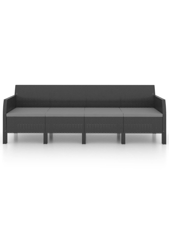 Keturvietė sodo sofa su pagalvėlėmis, antracito, PP ratanas