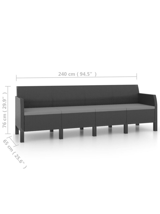 Keturvietė sodo sofa su pagalvėlėmis, antracito, PP ratanas