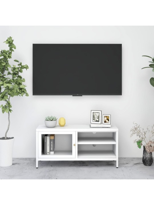 Televizoriaus spintelė, balta, 90x30x44cm, plienas ir stiklas