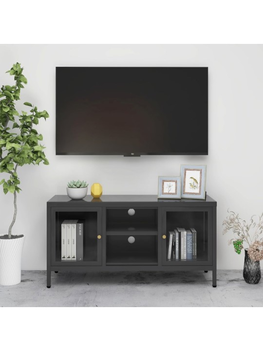 Televizoriaus spintelė, antracito, 105x35x52cm, plienas/stiklas