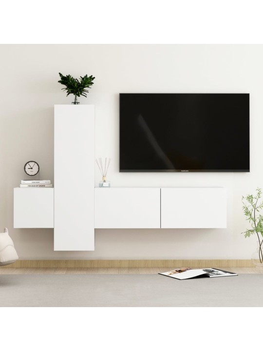 Televizoriaus spintelių komplektas, 3 dalių, baltas, mediena