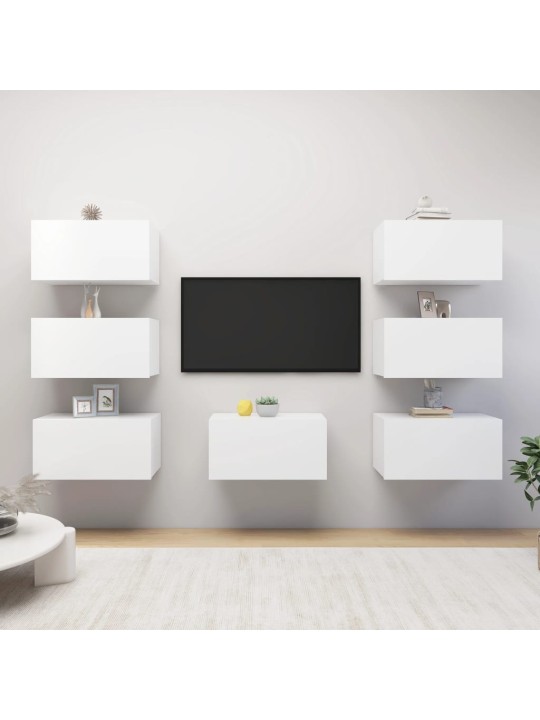 Televizoriaus spintelės, 7vnt., baltos, 30,5x30x60cm, MDP