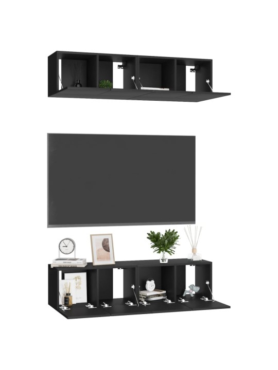 Televizoriaus spintelės, 4vnt., juodos, 60x30x30cm, MDP
