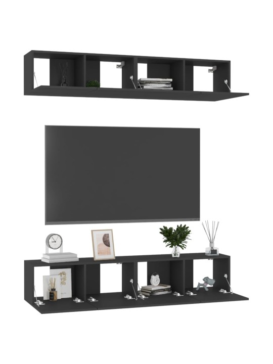 Televizoriaus spintelės, 4vnt., juodos, 80x30x30cm, MDP