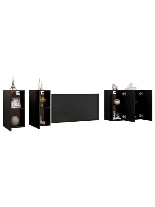 Televizoriaus spintelės, 4vnt., juodos, 30,5x30x60cm, MDP