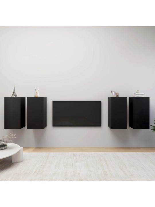 Televizoriaus spintelės, 4vnt., juodos, 30,5x30x60cm, MDP