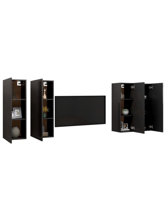 Televizoriaus spintelės, 4vnt., juodos, 30,5x30x90cm, MDP
