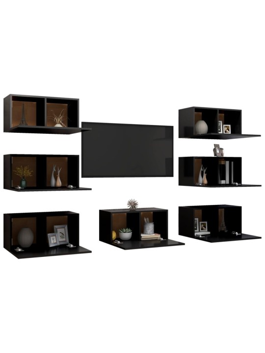 Televizoriaus spintelės, 7vnt., juodos, 30,5x30x60cm, MDP
