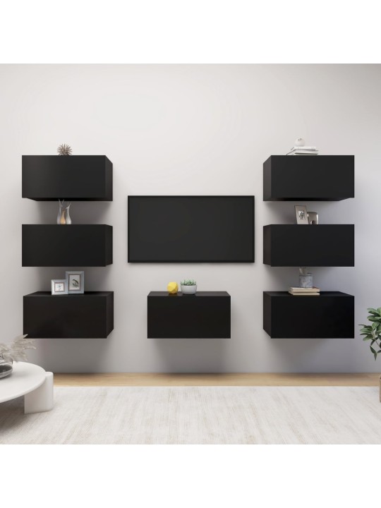 Televizoriaus spintelės, 7vnt., juodos, 30,5x30x60cm, MDP