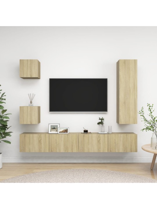 Televizoriaus spintelių komplektas, 5 dalių, ąžuolo, MDP