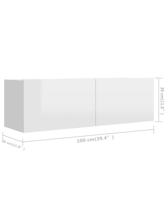 Televizoriaus spintelės, 4vnt., baltos, 100x30x30cm, MDP