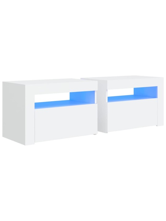 Naktinės spintelės su LED, 2vnt., baltos spalvos, 60x35x40cm
