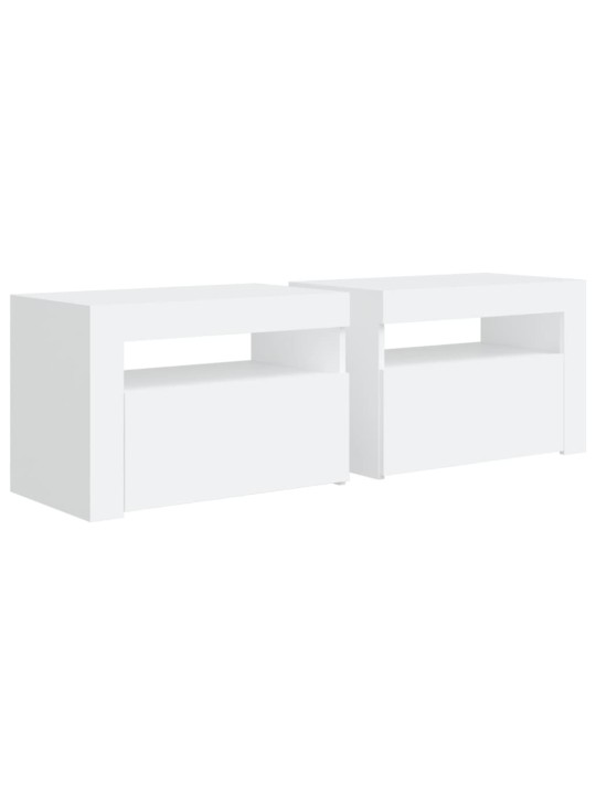 Naktinės spintelės su LED, 2vnt., baltos spalvos, 60x35x40cm