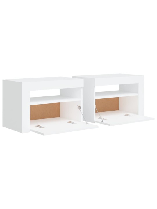 Naktinės spintelės su LED, 2vnt., baltos spalvos, 60x35x40cm