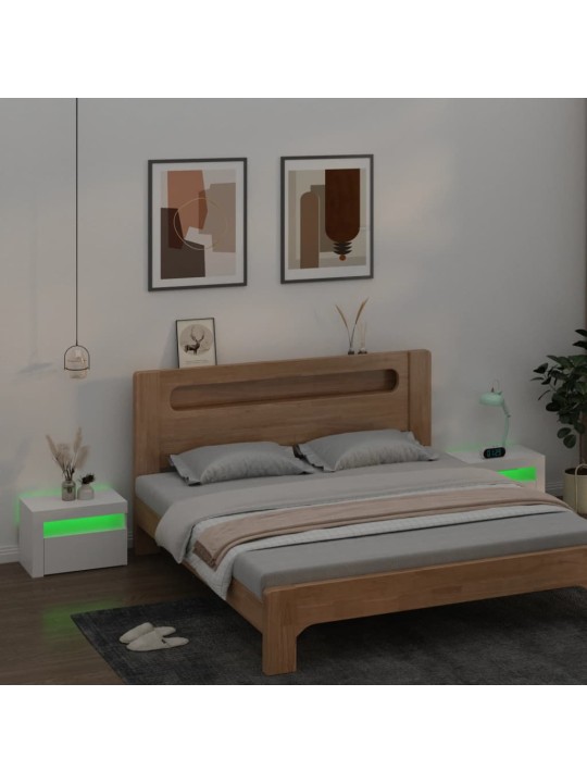 Naktinės spintelės su LED, 2vnt., baltos spalvos, 60x35x40cm