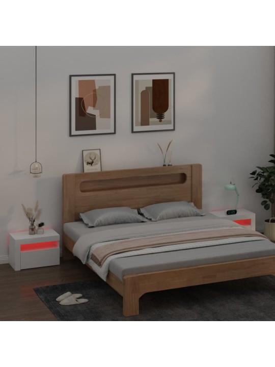 Naktinės spintelės su LED, 2vnt., baltos spalvos, 60x35x40cm