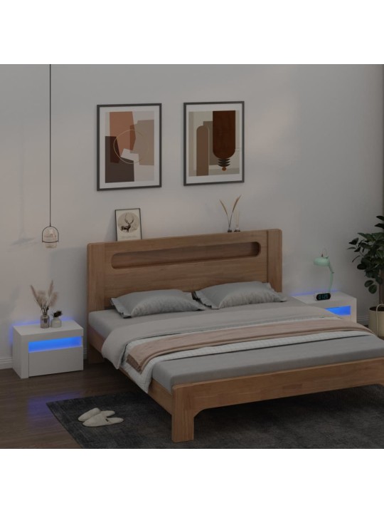 Naktinės spintelės su LED, 2vnt., baltos spalvos, 60x35x40cm