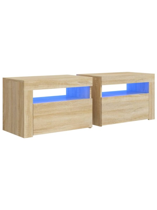 Naktinės spintelės su LED, 2vnt., sonoma ąžuolo, 60x35x40cm