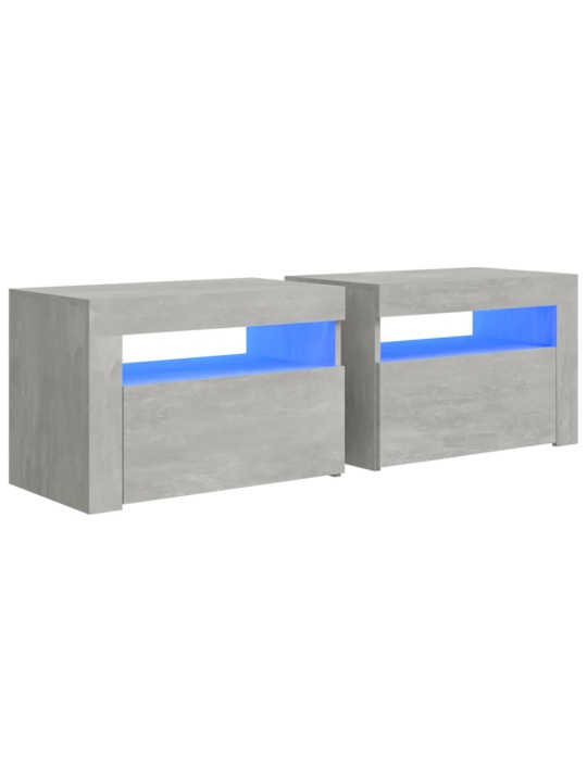 Naktinės spintelės su LED, 2vnt., betono pilkos, 60x35x40cm