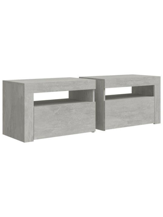 Naktinės spintelės su LED, 2vnt., betono pilkos, 60x35x40cm