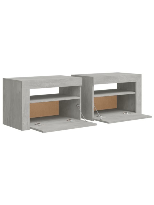 Naktinės spintelės su LED, 2vnt., betono pilkos, 60x35x40cm