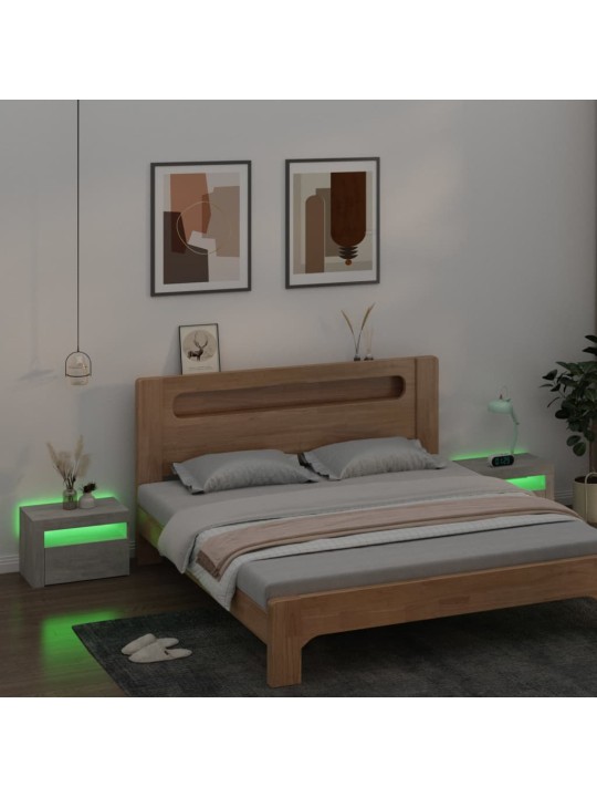 Naktinės spintelės su LED, 2vnt., betono pilkos, 60x35x40cm