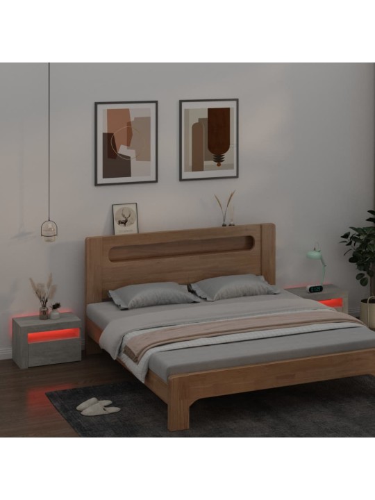 Naktinės spintelės su LED, 2vnt., betono pilkos, 60x35x40cm