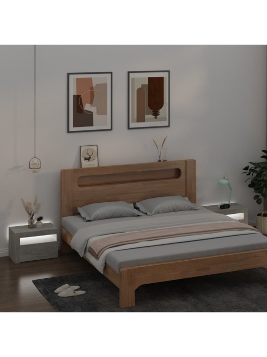 Naktinės spintelės su LED, 2vnt., betono pilkos, 60x35x40cm