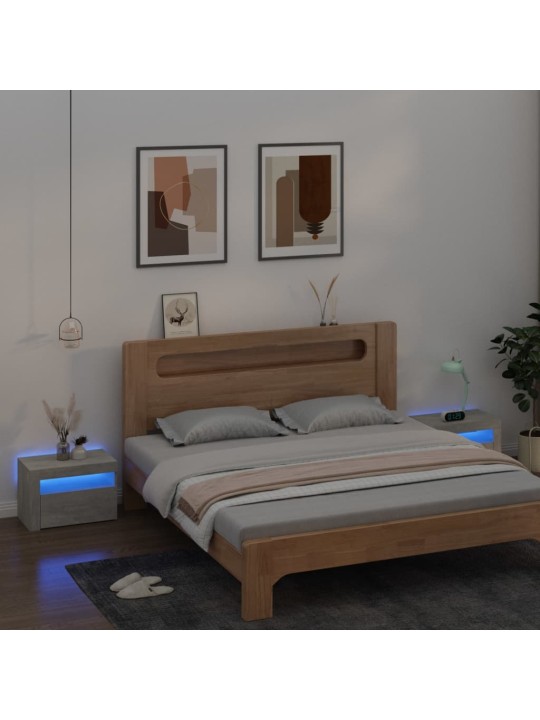 Naktinės spintelės su LED, 2vnt., betono pilkos, 60x35x40cm