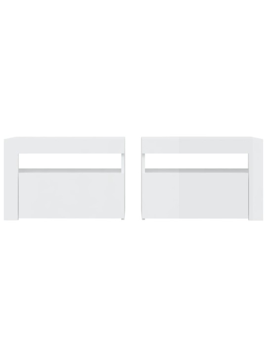 Naktinės spintelės su LED, 2vnt., baltos, 60x35x40cm, blizgios